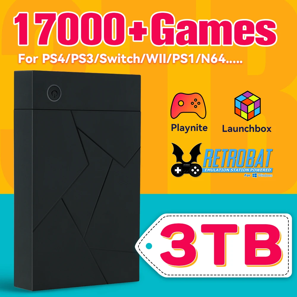 Игровой эмуляционный жесткий диск 3 ТБ с 17000 ретро-играми/ПК, игровой жесткий диск Retrobat Playnite для PS4/PS3/Switch/WIIU/N64/PS1
Игровой эмуляционный жесткий диск 3 ТБ с 17000 ретро-играми/ПК, игровой жесткий диск Retrobat Playnite для PS4/PS3/Switch/WIIU/N64/PS1