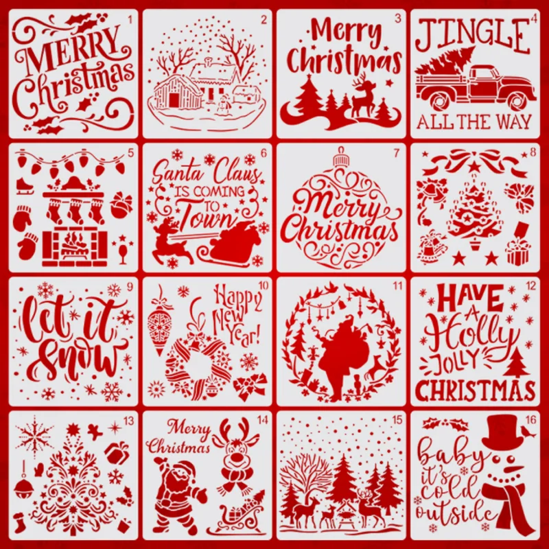 

2pc Merry Christmas Painting Template DIY Wall Layering Stencils Scrapbook Coloring Embossing Album Decorative Reusable 15*15cm