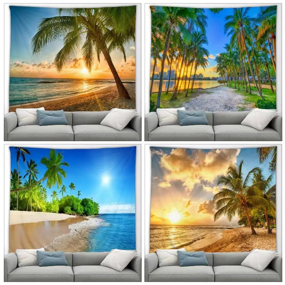 

Island Beach Tapestry Coconut Tree Hawaiian Landscape Tropical Ocean Outdoor Poster Nature Landscape Wall Hanging Home Art Decor