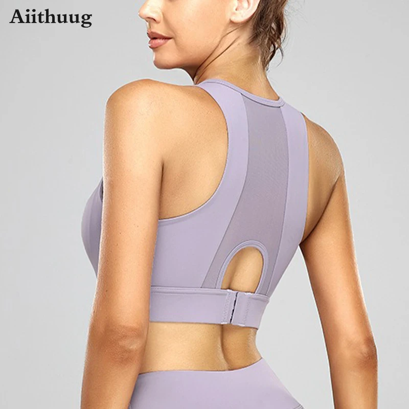 

Aiithuug Women's Shockproof Fitness Running Gathering Vest Style Yoga Bra Built in Cup Yoga Crop Top And Breathable Mesh On Back