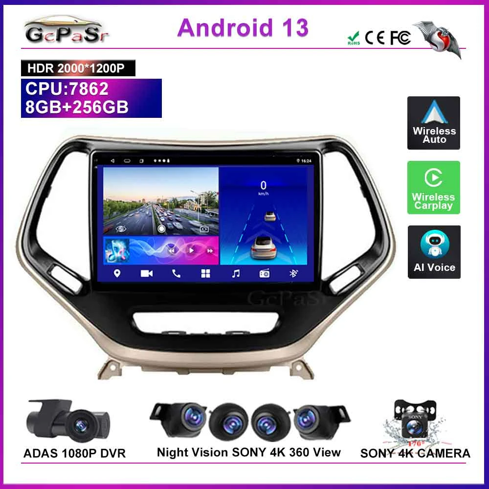 

Car Android 13 For Jeep Cherokee 5 KL 2014 - 2018 Auto Radio Multimedia Video Player Navigation GPS carplay No 2din DVD 5G Wifi