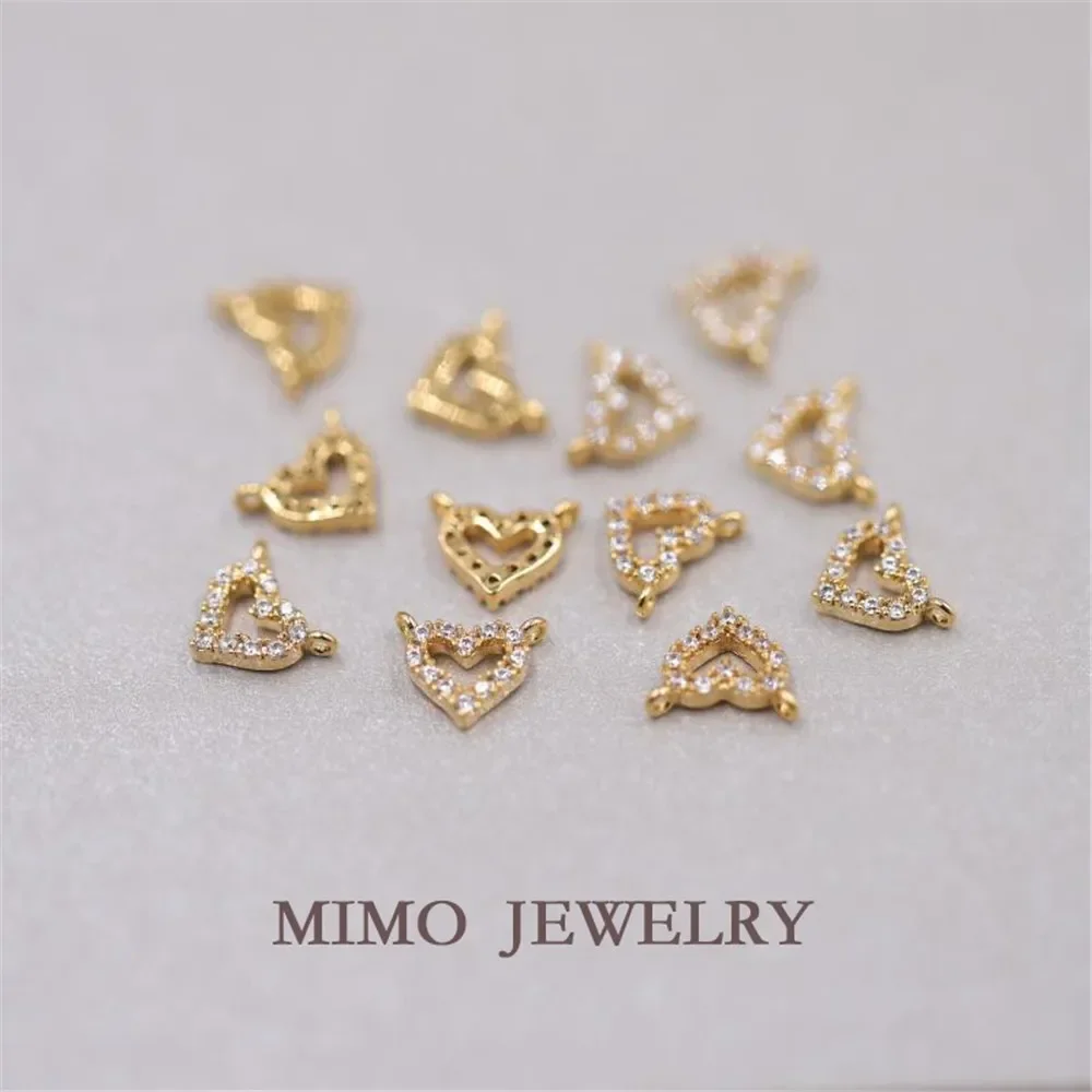 

Gold-plated zircon micro-set Heart shaped double pendant with 14K gold copper plated DIY hand fitting