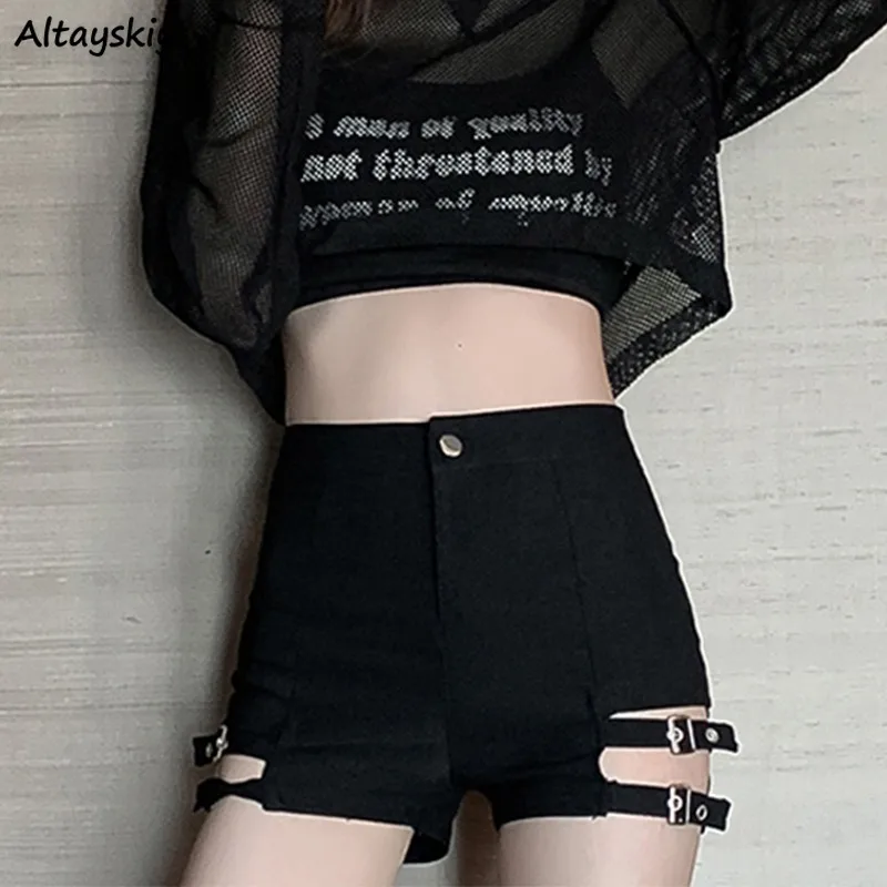 

Shorts Women Tight Fit Strap Hollow Out High Waist Casual Dancing Solid All-match Trendy Korean Style Sexy Hot Girls Chic Y2k