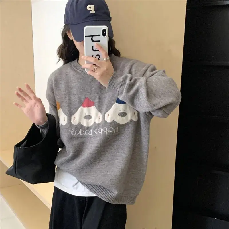 

Hsa Korean Winter New Cute Cartoon Dog Jacquard Pullover Sweater Loose Y2K Kawaii College Style Sweater