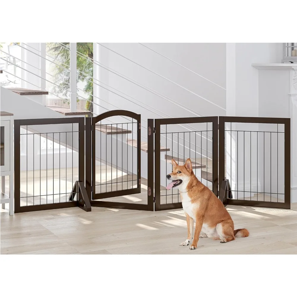 

96-inch Extra Wide 30-inches Tall Dog Gate with Door Walk Through, Freestanding Wire Pet Gate for The House, Doorway, Stairs
