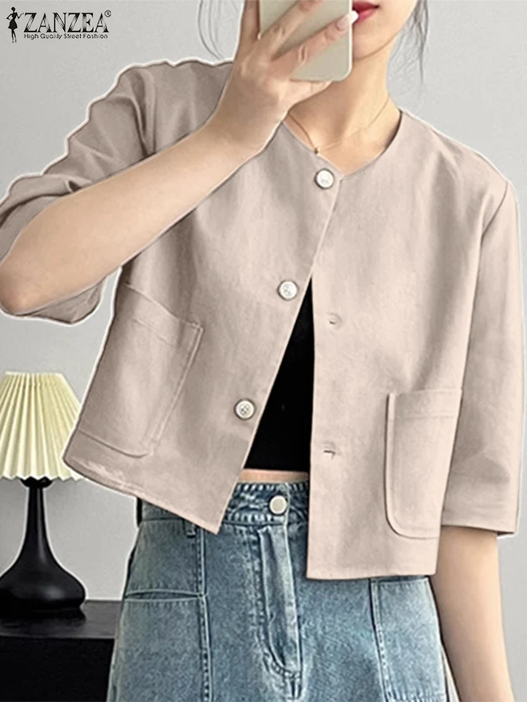 ZANZEA Women Cropped Blouse Spring Coats Thin Elegant Solid Blazer Female Half Sleeve O Neck Shirt Holiday Tops Buttons Blusas
ZANZEA Women Cropped Blouse Spring Coats Thin Elegant Solid Blazer Female Half Sleeve O Neck Shirt Holiday Tops Buttons Blusas
