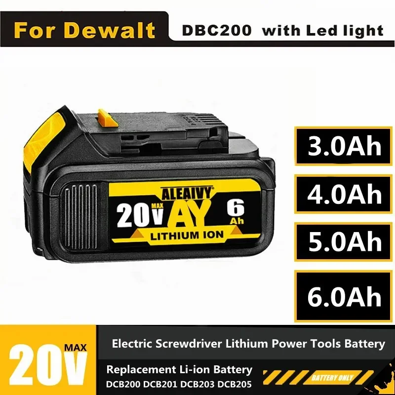 

DCB200 6.0Ah Replacement Lithium Battery for DeWalt 18V 20V DCB205 DCB206 DCB203 DCB200 5.0Ah 6.0Ah Power Tool Li ion Batteries