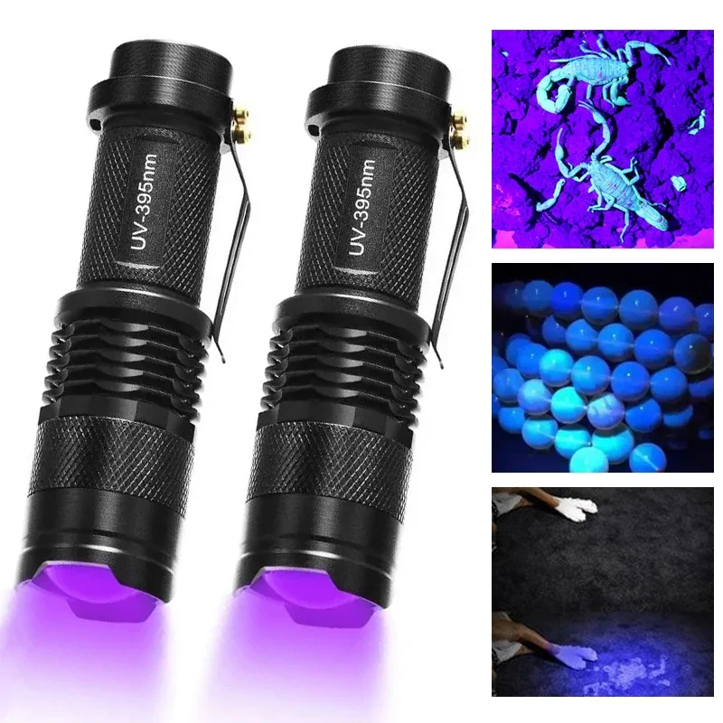 

LED UV Flashlight Blacklight Light Pet Urine Stains Inspection UV Lamp Zoom Retractable Torch Mini Ultraviolet Flashlights