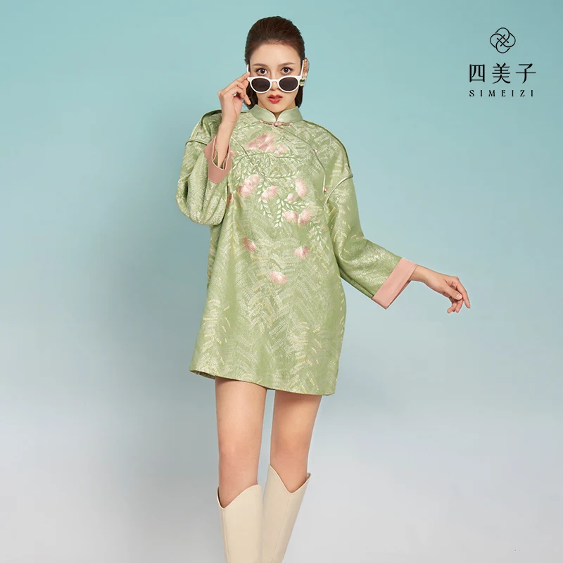 

Simeizi Hanfu Retro Buckle Cheongsam Women 2023 Spring and Autumn National Style Improved Mid-Length Dress Tang Suit Top