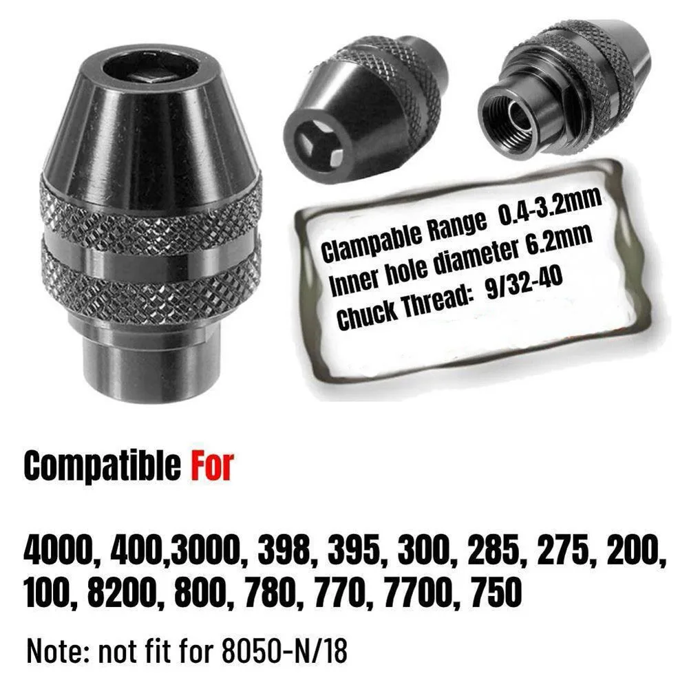 3pcs Black Quick Change Drill Chuck Power Tool Accessories For Rotary Tool Models 4000, 400, 3000, 398, 395, 300, 285, 275, 200
3pcs Black Quick Change Drill Chuck Power Tool Accessories For Rotary Tool Models 4000, 400, 3000, 398, 395, 300, 285, 275, 200