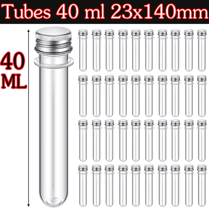 

60Pcs Science Party Test Tubes 40 ml 23x140mm Clear Plastic Test Tubes Gumball Candy Tubes for Bath Salt Vials