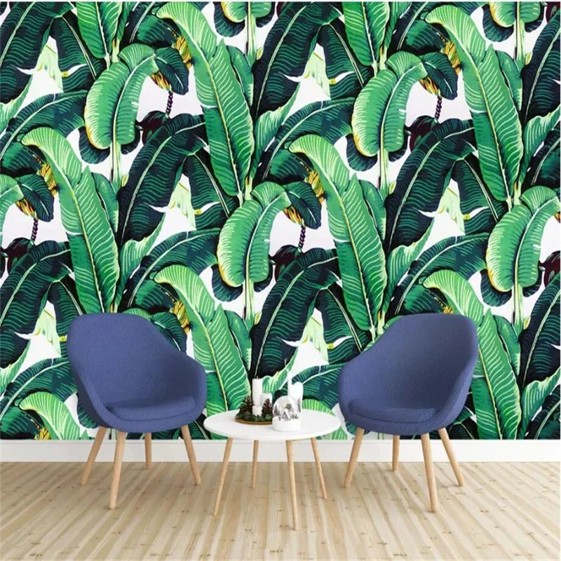 

Beibehang пользовательские обои 3d Роспись Европейская ретро ручная роспись тропический лес растение банан лист Фотообои