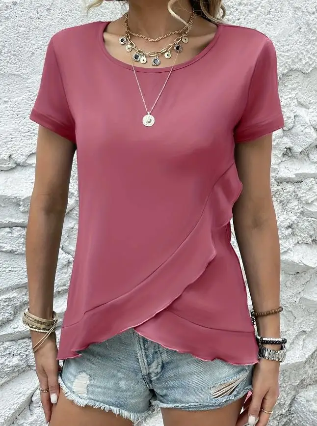 

Spring/summer 2023 Hot Selling New Slim Fit Slim Ruffled Short Sleeve T-Shirt for Women