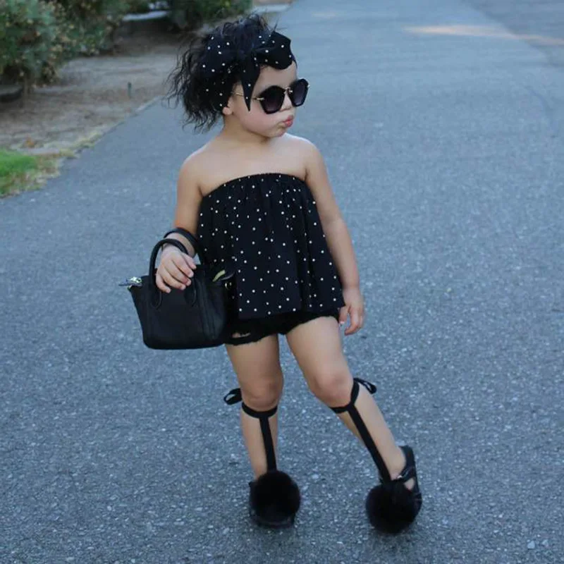 Girl's Suit Summer Children's One-line Shoulder Polka Dot Top Denim Shorts Headwear Three-piece Set Girl Clothes
Girl's Suit Summer Children's One-line Shoulder Polka Dot Top Denim Shorts Headwear Three-piece Set Girl Clothes