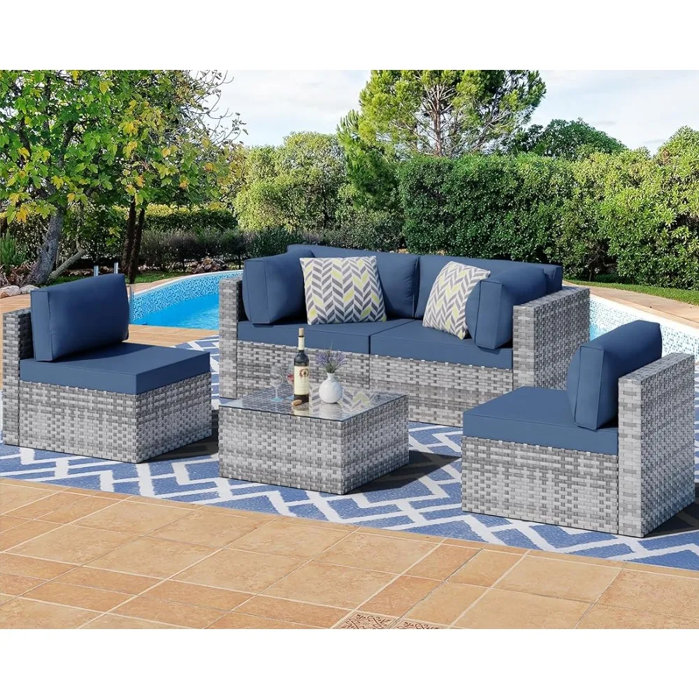 Outdoor Furniture Set of 5 Pieces, Silver Gray PE Wicker Furniture,Washable Cushions & Glass Coffee Table,Outdoor Furniture Set 
Outdoor Furniture Set of 5 Pieces, Silver Gray PE Wicker Furniture,Washable Cushions & Glass Coffee Table,Outdoor Furniture Set