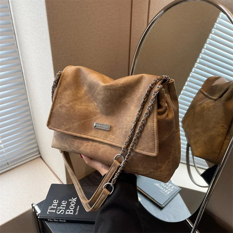 

Minority Fashion Chain Big Handbag Female 2024 New Simple Tote Casual All-Match Solid Color Underarm Bag