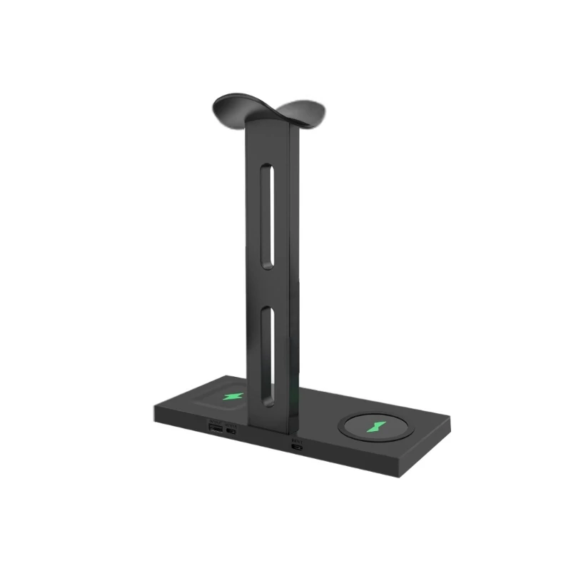 

Desktop 3 in 1 Headset Stand Holder with 5W/7.5W/10W Wireless Charging Dock Station for All Qi Mobile Phone Dual Output