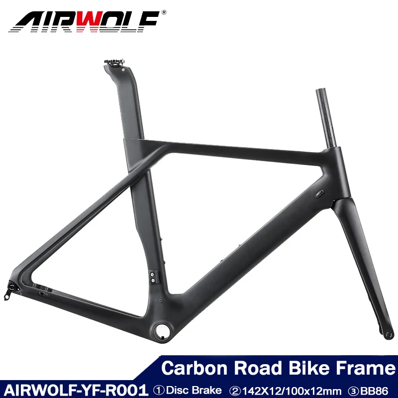 

Airwolf T1000 Carbon Road Frame 700*32c Carbon Bike Frame Road Bicycle Boost 142*12mm Thru-Axle Disc Brake Bicycle Frameset