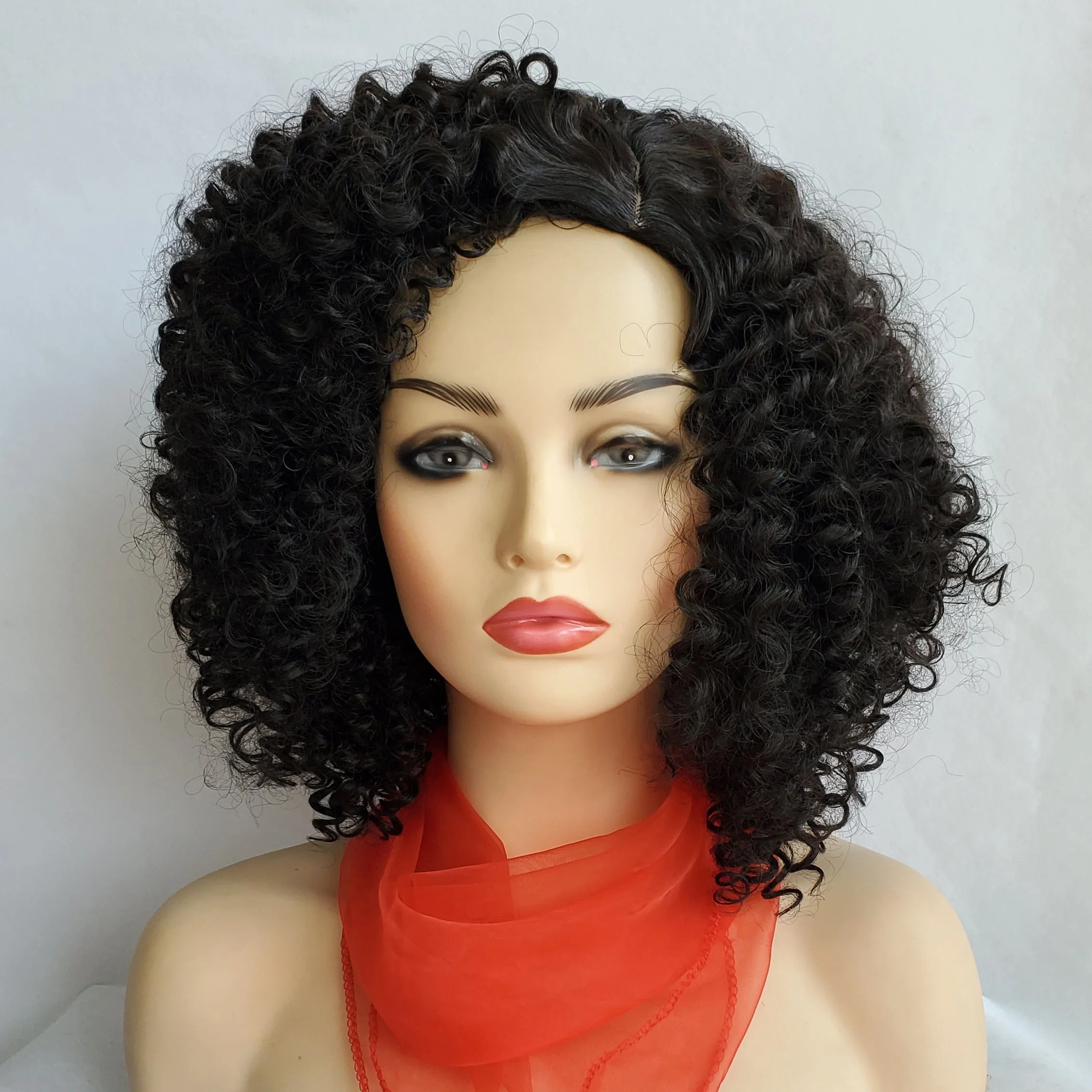 

Черный синтетический парик, короткий афро кудрявый женский парик, полностью синтетический парик, короткие пушистые парики