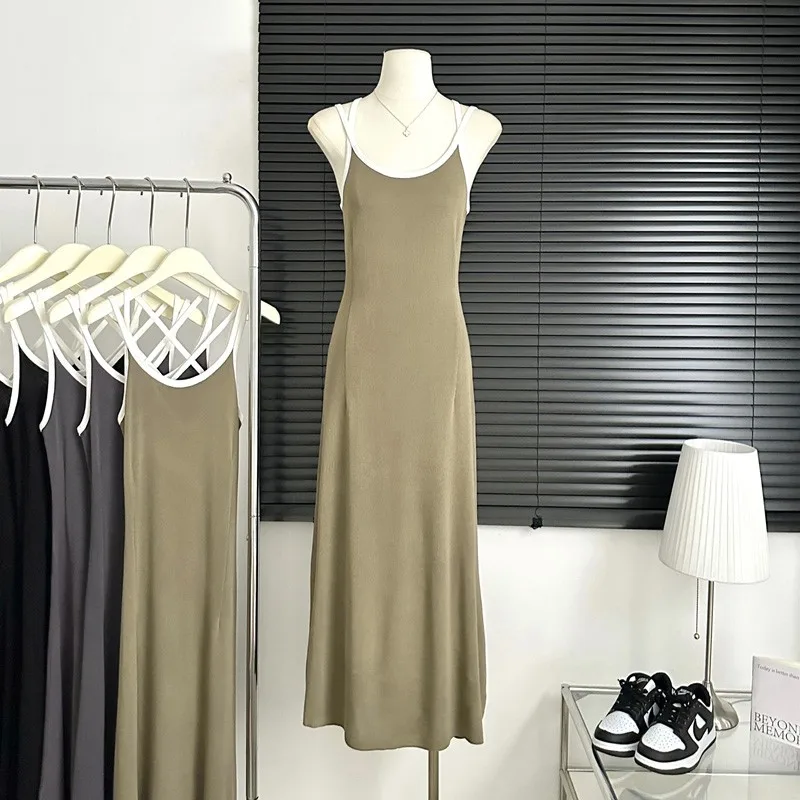 Women's Sexy Strap Sleeveless Long Dress Lady Summer Solid Color Casual Alim A Line Dress
Women's Sexy Strap Sleeveless Long Dress Lady Summer Solid Color Casual Alim A Line Dress