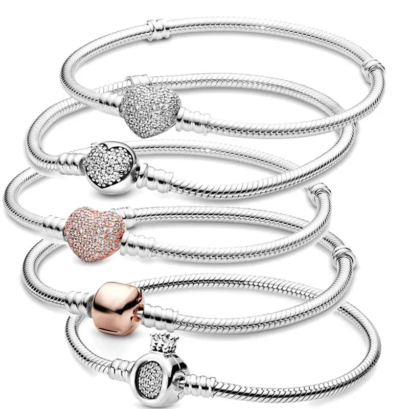 

New 925 Sterling Silver Crown Leaf Snake Heart Knot Daisy Pattern Series Bracelet Charm For Girlfriend Women Jewelry Gift DIY