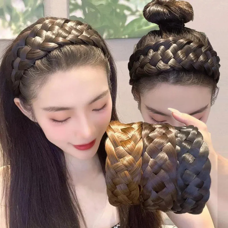 

Twist Wig Headbands for Women Fashion Wide Synthetic Wig Braids Hair Bands Female Girls Handmade Head Hoop Hair Styling Headwear