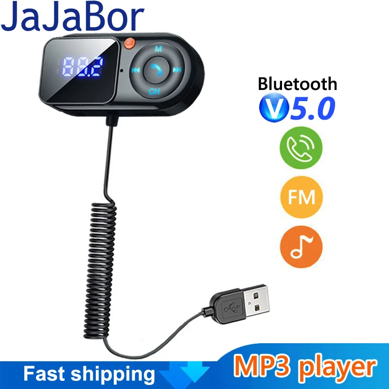 

JaJaBor FM Transmitter Modulator 3.5mm AUX Audio Receiver Large Screen Display USB Car MP3 Player Handsfree Bluetooth Car Kit