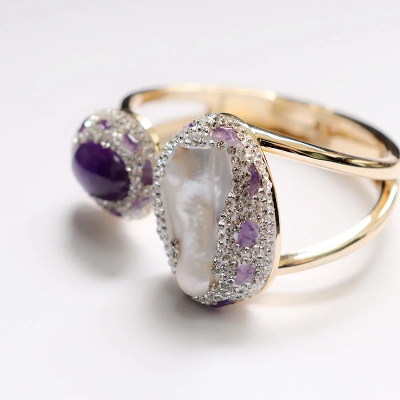 Natural Baroque Pearl Bracelet for Women Raw Stone Amethyst Set with Czech Diamonds Luxury Jewelry
Natural Baroque Pearl Bracelet for Women Raw Stone Amethyst Set with Czech Diamonds Luxury Jewelry