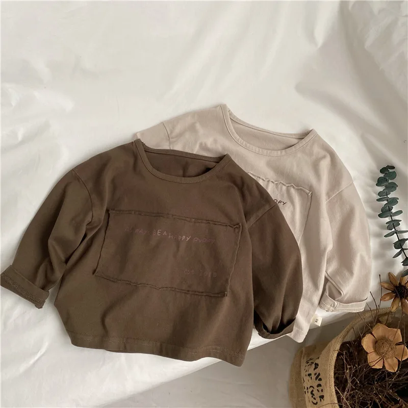 2025 Spring New Children Long Sleeve T Shirts Letter Patch Boys Vintage T Shirt Kids Bottoming Tops Baby Casual Tee Clothes 6 Sc7f16ae153ac4f6f96027199224fb437P