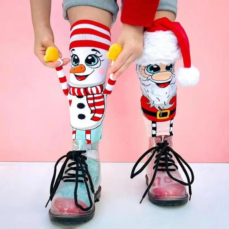 

Fun Christmas Socks Christmas Knee High Socks Santa & Snowman Novelty Women's Cozy Slipper Socks For Girls Women Fluffy Socks