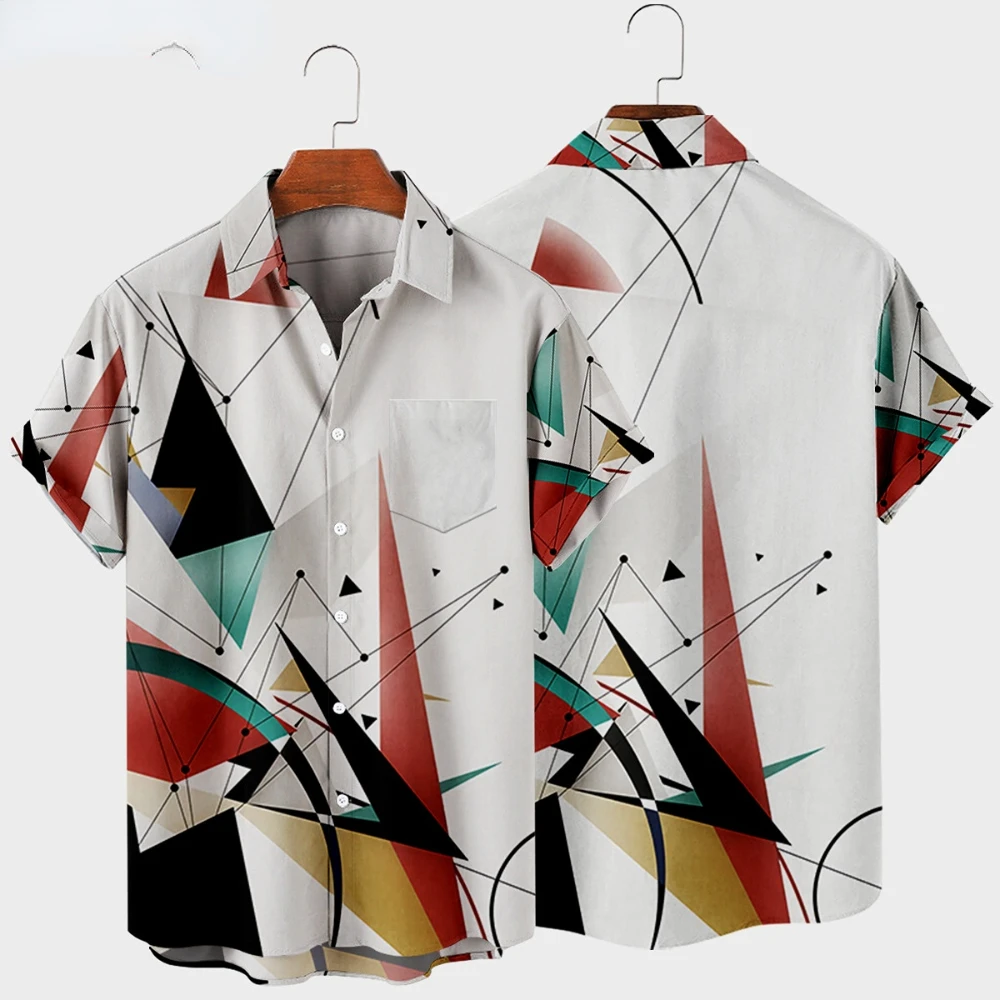 Men's lapel short-sleeved shirt, large size geometric printed shirt, Harajuku style with pocket, 2023 men's wear
Men's lapel short-sleeved shirt, large size geometric printed shirt, Harajuku style with pocket, 2023 men's wear