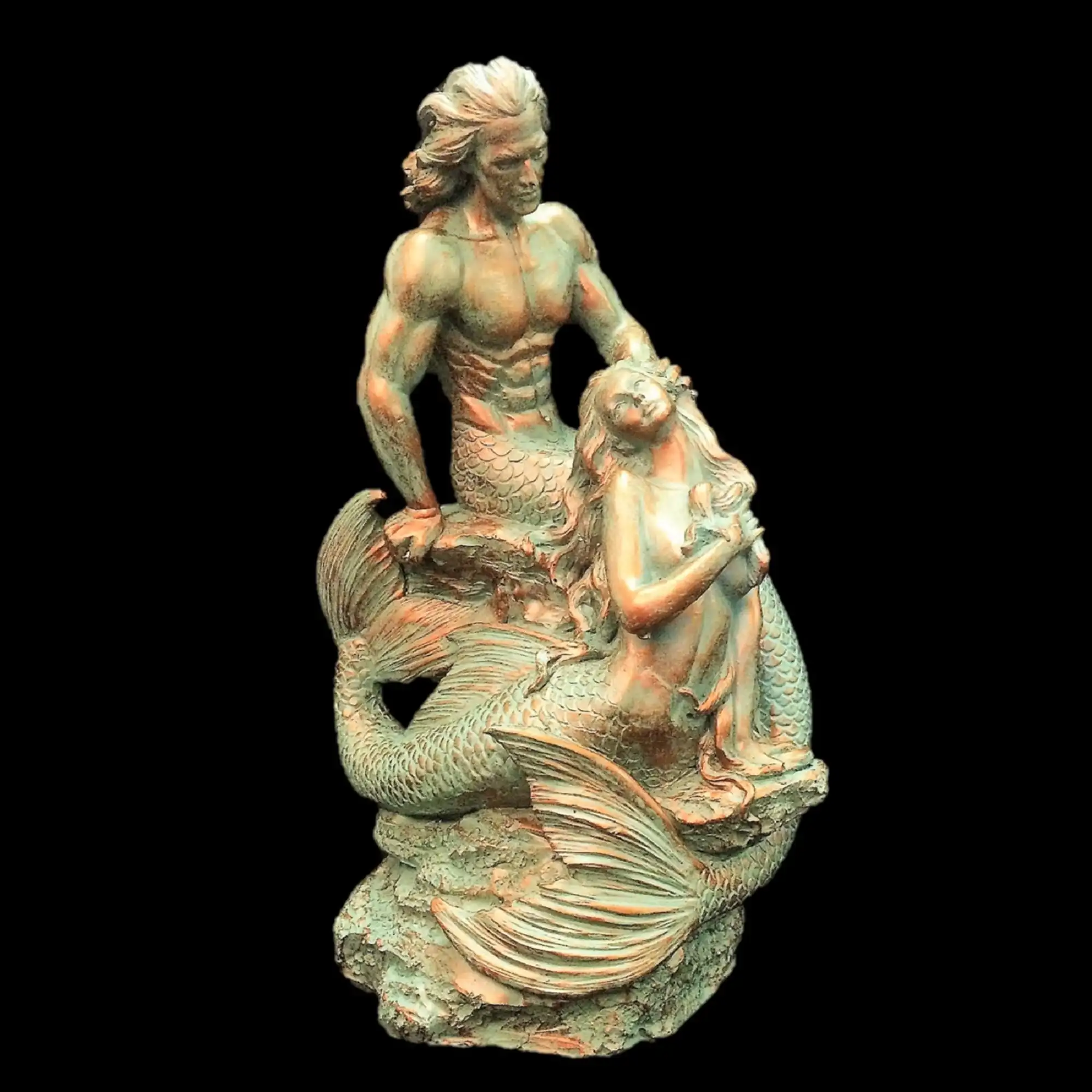 18 in. Sexy Merman & Mermaid on the Oceans Rock in Bronze Patina Finish Nautical Garden Beach Statue Outdoor Yard Decor Art
18 in. Sexy Merman & Mermaid on the Oceans Rock in Bronze Patina Finish Nautical Garden Beach Statue Outdoor Yard Decor Art