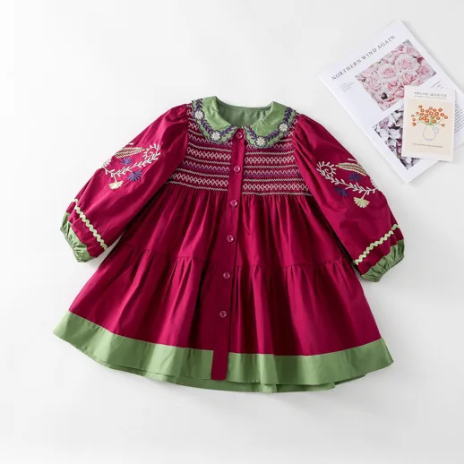 2023 New Girls Long Sleeve Red Vintage Smocked Dress Spring Children Cute Embroidery Birthday Party Dresses Outfits For Age 2-6
2023 New Girls Long Sleeve Red Vintage Smocked Dress Spring Children Cute Embroidery Birthday Party Dresses Outfits For Age 2-6
