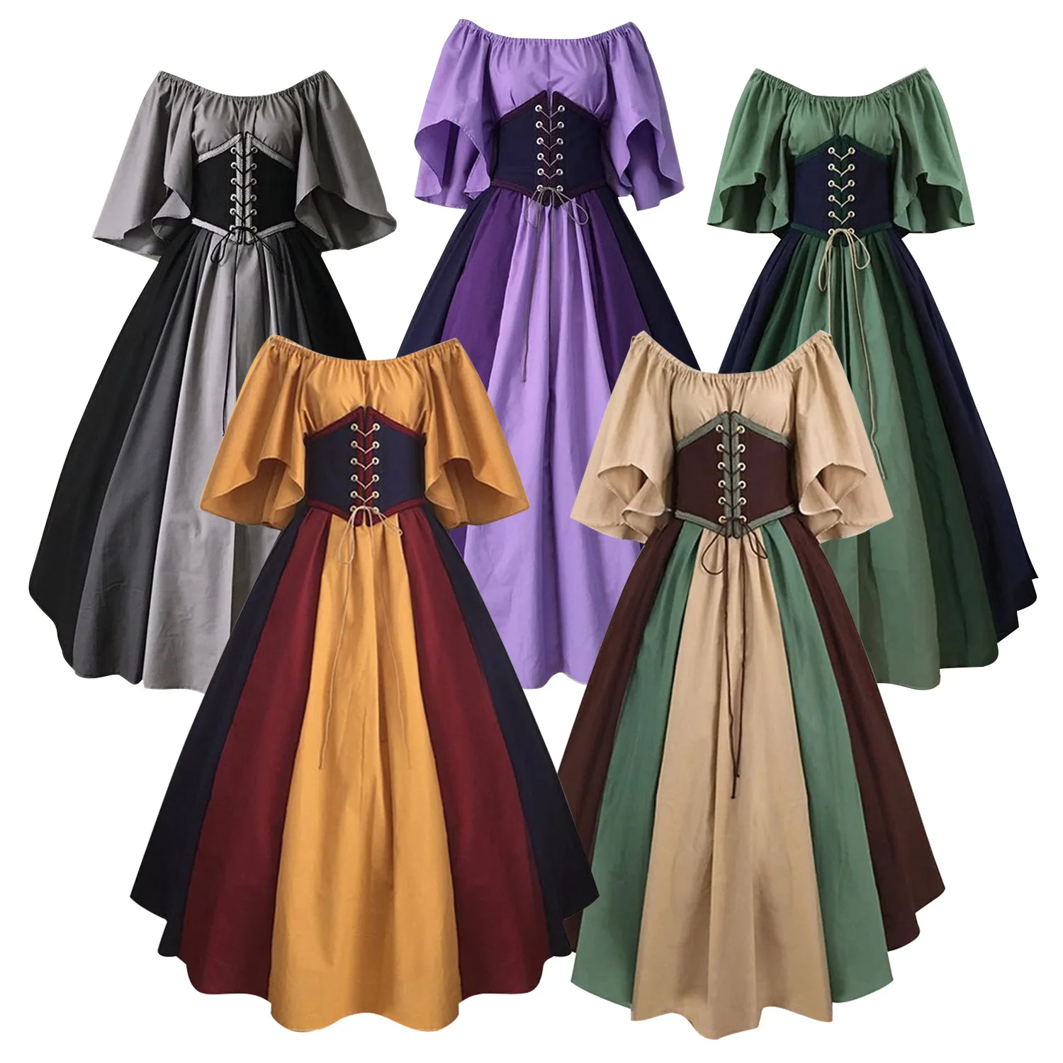 

Palace Medieval Costumes Women Dress Vintage Victoria Lace Up Carnival Party Long Dress Robe Cosplay Clothing Lady Corset Dress