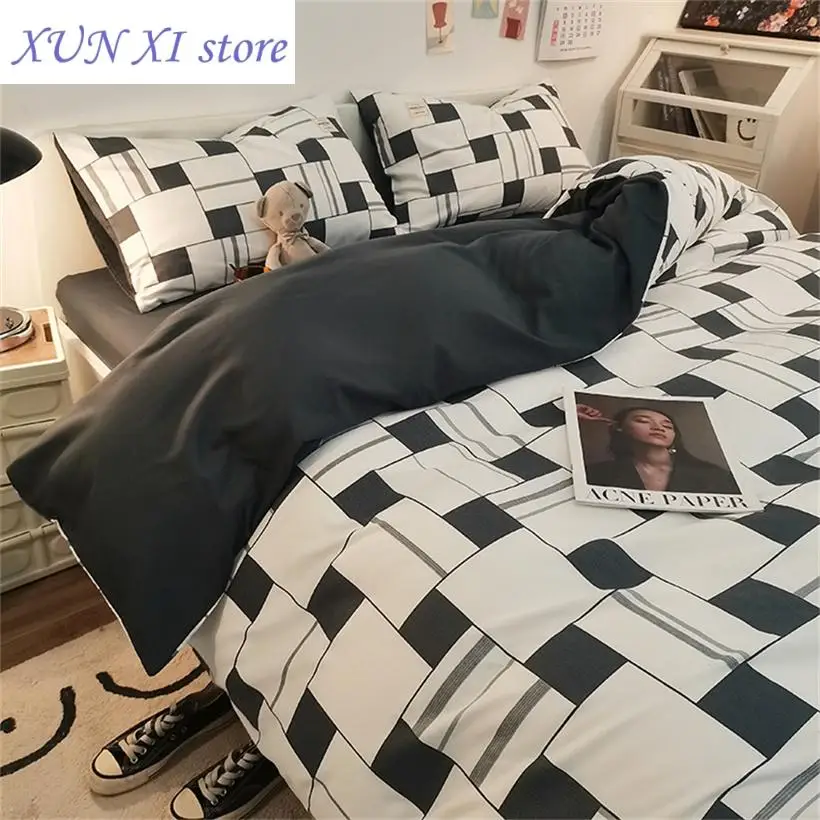 

2023 Nordic Luxury Duvet Cover Bed Linens Pillowcase Cotton Fitted Bed Sheet Set Cute Plaid Comforter Quilt Covers Bedspreads