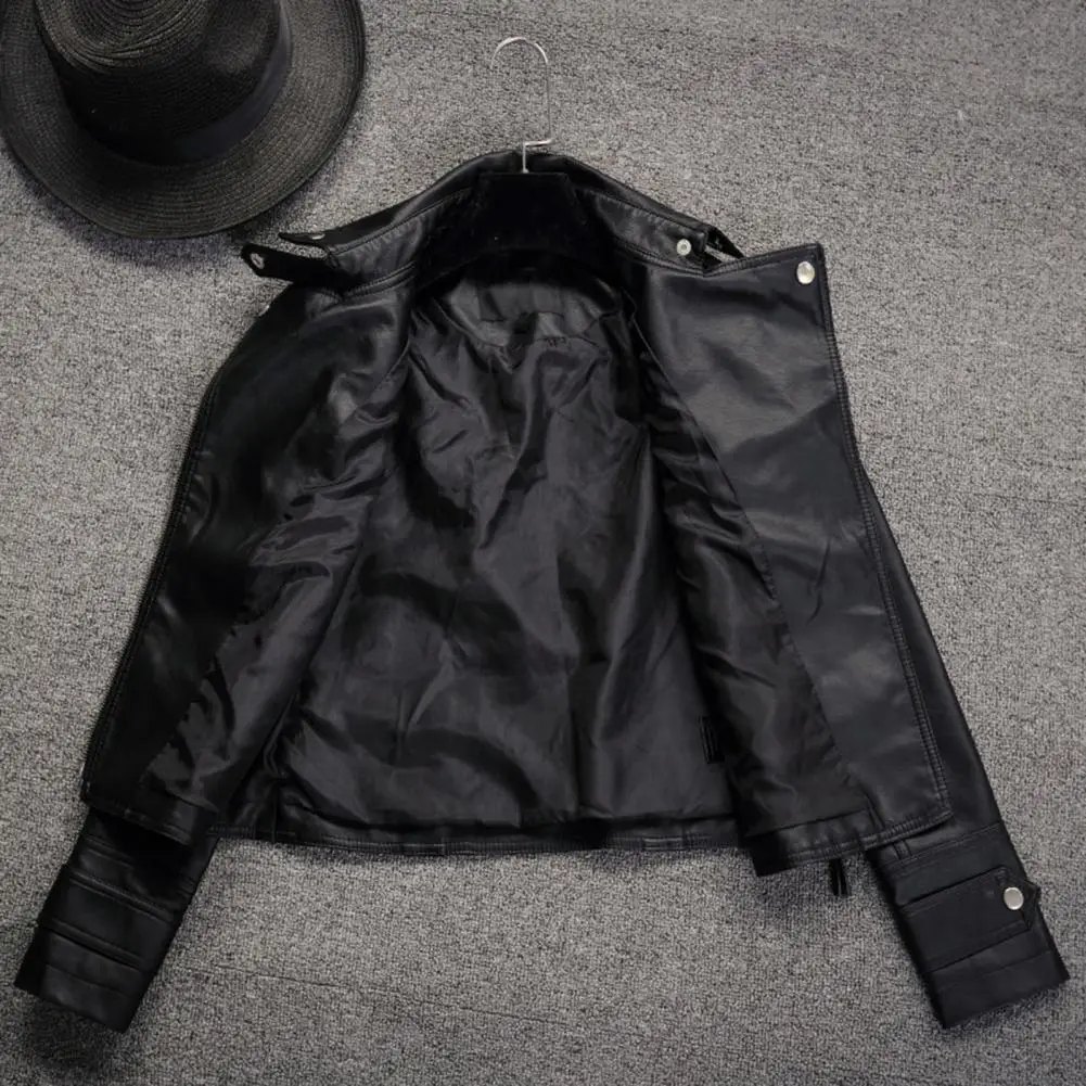

Женская куртка с длинным рукавом, шикарная Женская мотоциклетная куртка из искусственной кожи, стильная верхняя одежда с лацканами для весны и осени, элегантная уличная одежда