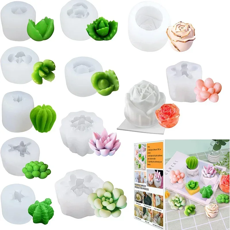 

1Pc Plant Silicone Molds 3D Succulent Candle Mold Flower Candle Mould Cactus Resin Mold for Candles Soaps Making Soap DIY Mould