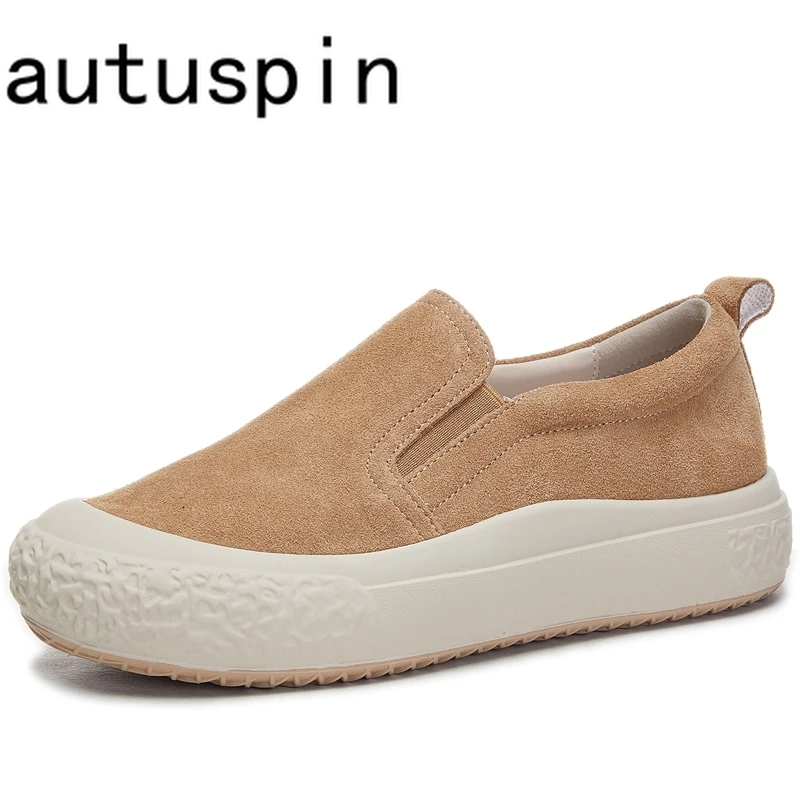 

AUTUSPIN Newest Women Flats 2024 Spring Summer Fashion Round Toe Loafers Outdoor Casual Nubuck Leather Leisure Lazy Shoes Female