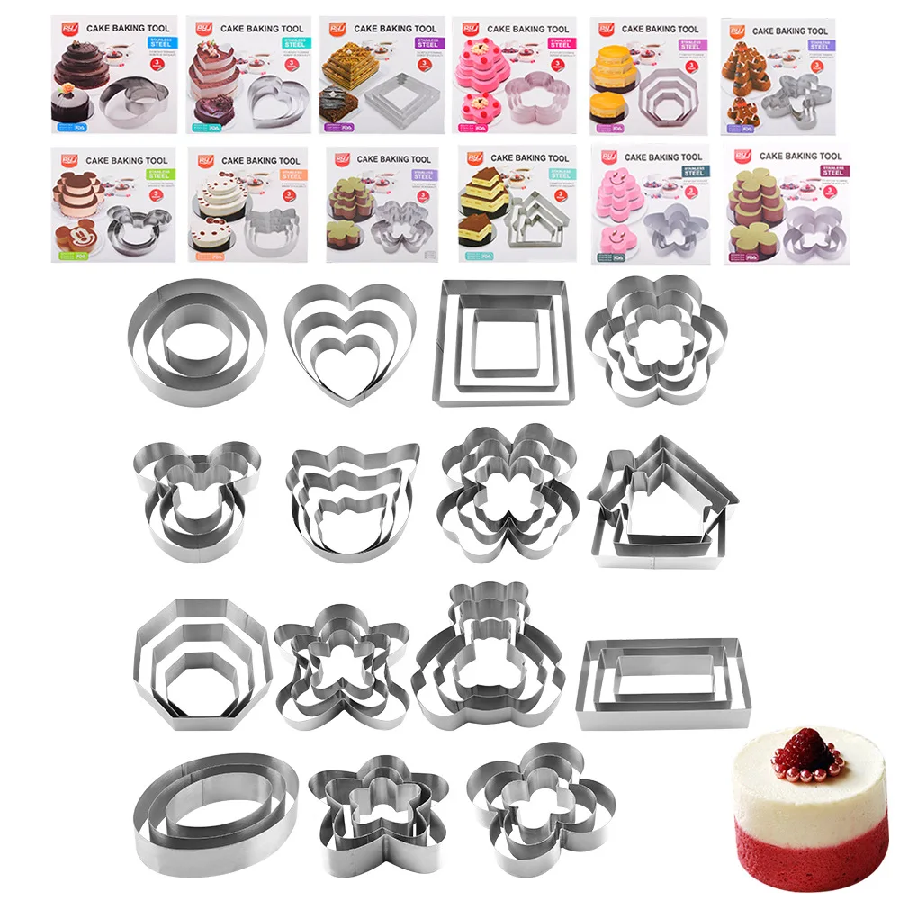 15 Styles Stainless Steel Mousse Ring 3-piece Set 4-8 Inch Cake Mold Pack Layered Cake Making Tool Home DIY Baking Mold
15 Styles Stainless Steel Mousse Ring 3-piece Set 4-8 Inch Cake Mold Pack Layered Cake Making Tool Home DIY Baking Mold