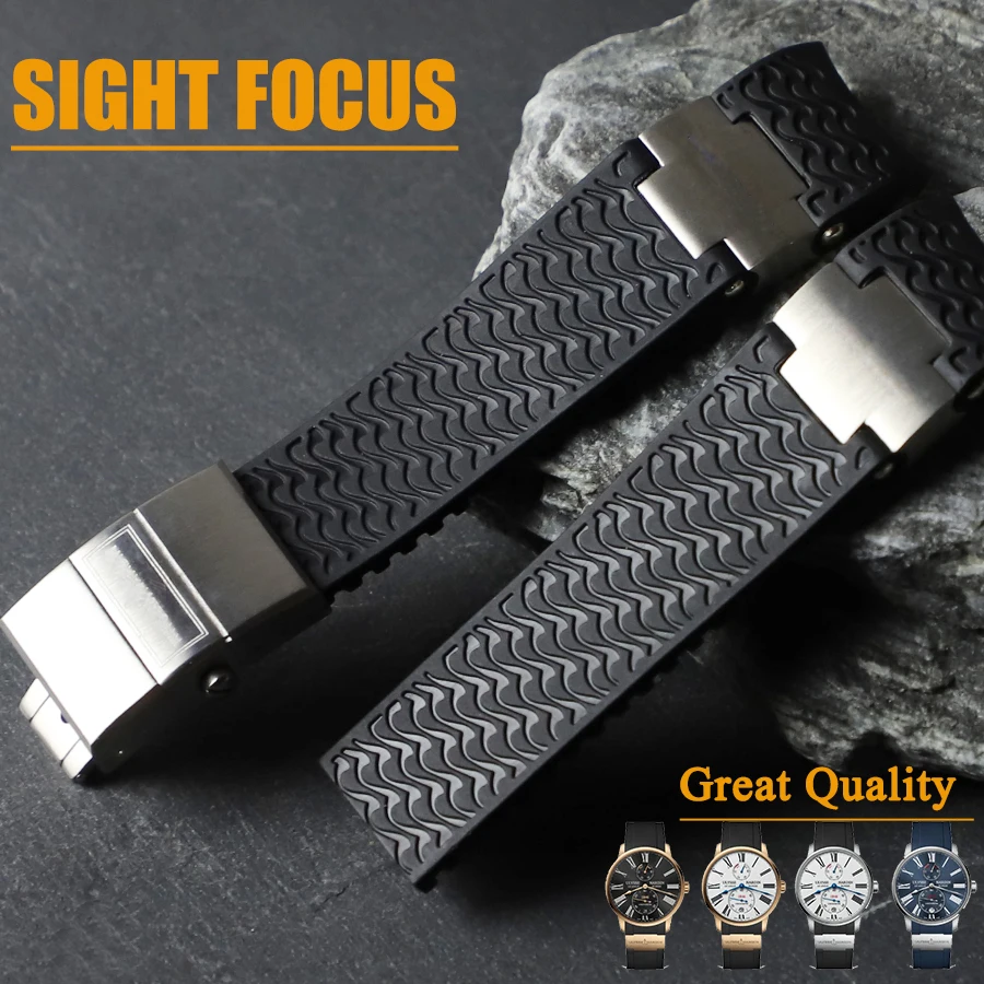 

22mm Curved End Watch Band For Ulysse Nardin Silicone Rubber UN Strap 263 DIVER and MARINE Waterproof Belt Watch Bracelets Athen