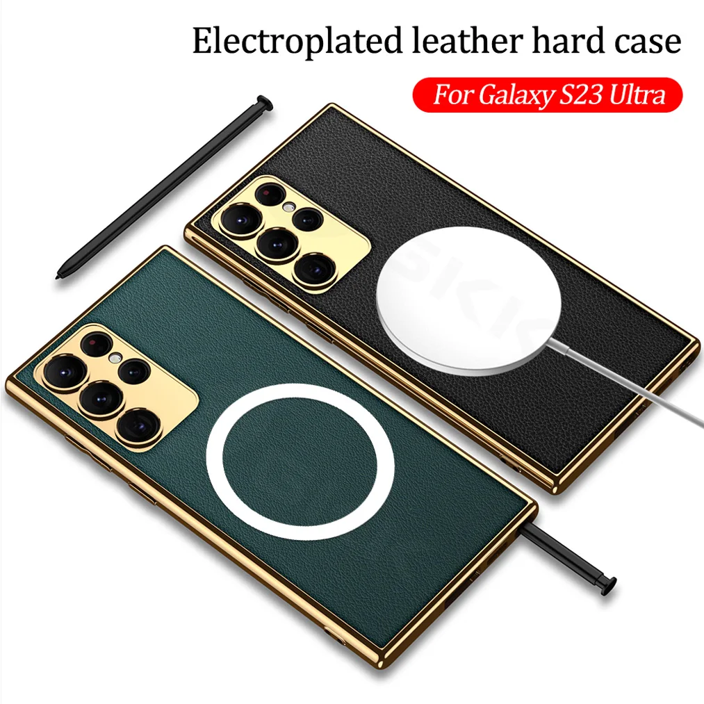 Luxury Glossy Plating Leather Case For Samsung Galaxy S23 Ultra 5G Soft Magnetic Wireless Protective Cover for Magsafe Charger
Luxury Glossy Plating Leather Case For Samsung Galaxy S23 Ultra 5G Soft Magnetic Wireless Protective Cover for Magsafe Charger