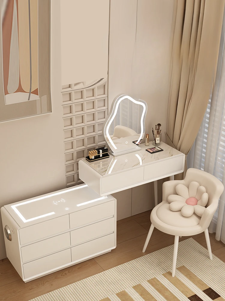 Кремовый ветровой туалетный столик из твердой древесины, умный современный простой маленький столик для макияжа, новый туалетный столик
Кремовый ветровой туалетный столик из твердой древесины, умный современный простой маленький столик для макияжа, новый туалетный столик