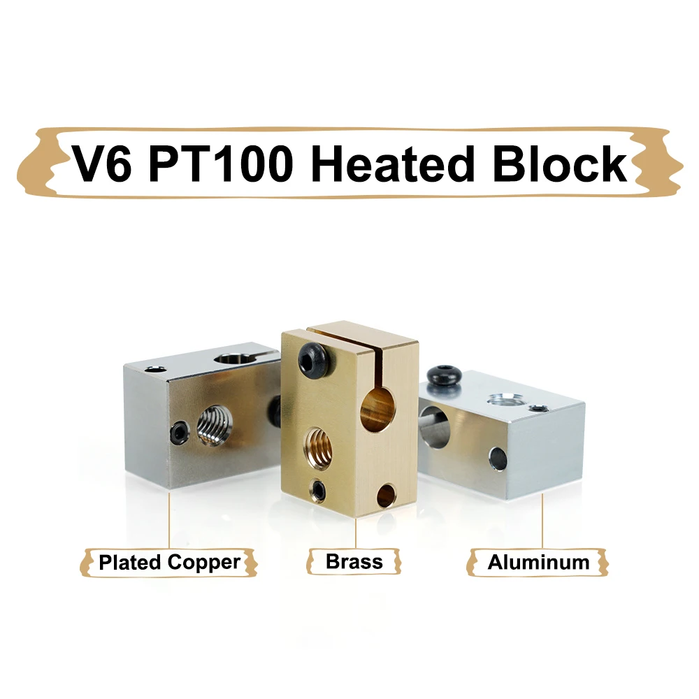 

2pcs High Quality E3D V6 PT100 Heated Block Hotend Extruder V6 Aluminum Brass Plated Copper Heat Block 3D Printer Parts
