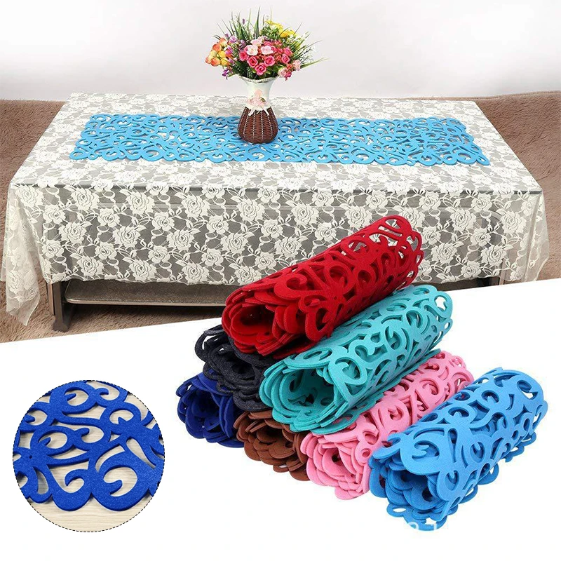 

Rectangle Felt Table Runners Openwork Floral Design Modern Hollow Coasters Hot Pot Placemats Home Tea Table Cloth Wedding Decor