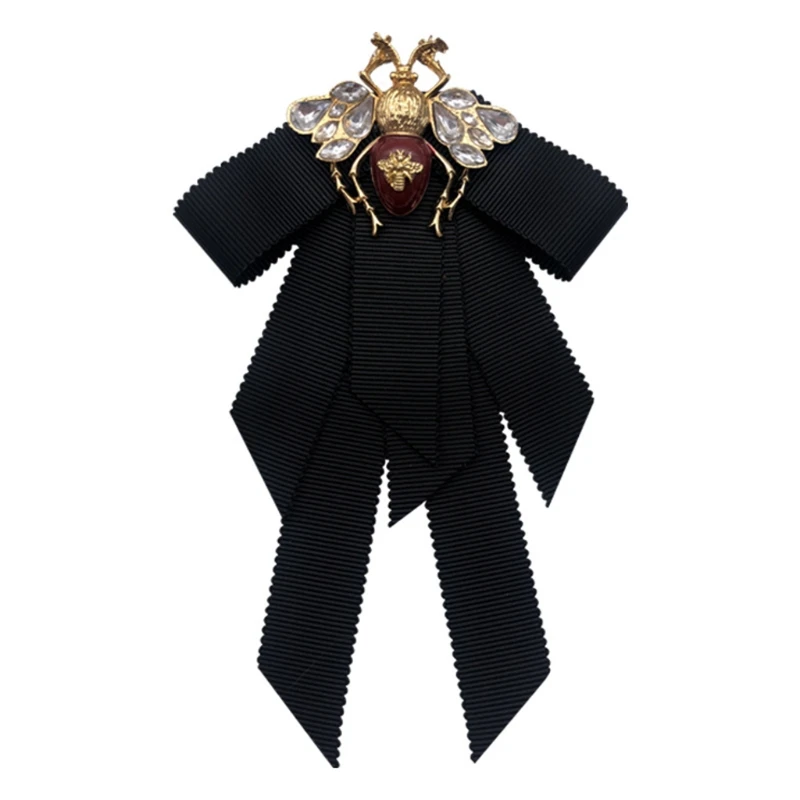 

Vintage Ribbon Women Big Bowtie Bee Bowknot Bow Tie Cravat Crystal Brooch Pin Fashion Jewelry Accessories