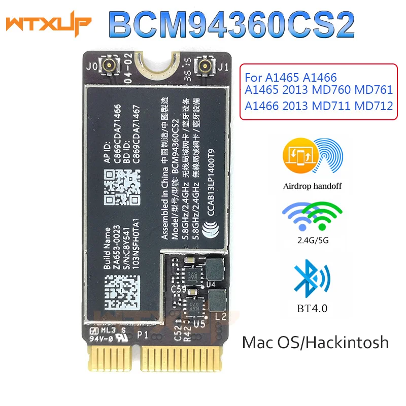 BCM94360CS2, Bluetooth 4,0, Wi-Fi-карта для аэропорта, беспроводная, переменный ток для Macbook Air, 11 дюймов, 13 дюймов, A1466, A1465, 2013, 2014, 2015, 2017 лет
BCM94360CS2, Bluetooth 4,0, Wi-Fi-карта для аэропорта, беспроводная, переменный ток для Macbook Air, 11 дюймов, 13 дюймов, A1466, A1465, 2013, 2014, 2015, 2017 лет