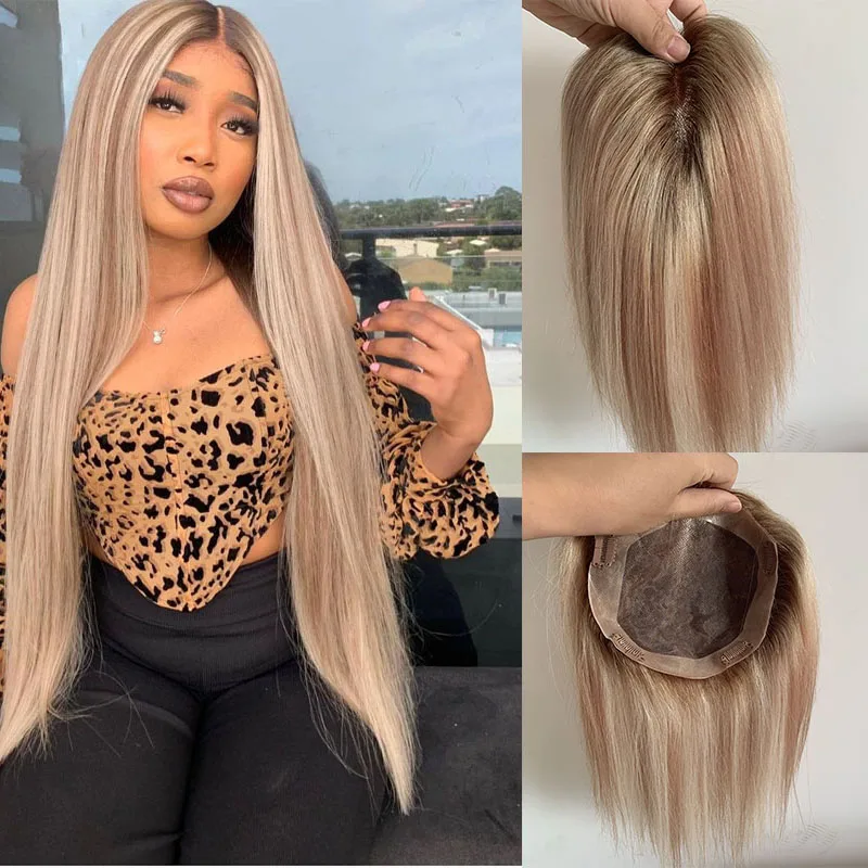 Highlight Brown and Blonde Color Toupee10-20inch Straight Mono+pu Human Hair Topper Hairpieces for Women 100% Natural Remy Wig 
Highlight Brown and Blonde Color Toupee10-20inch Straight Mono+pu Human Hair Topper Hairpieces for Women 100% Natural Remy Wig