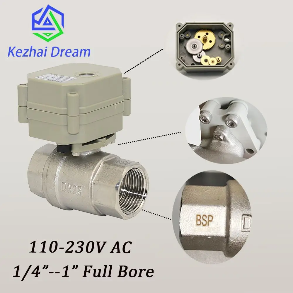 

1/4"-1" Two Wires Control AC110-230V Motorized Ball Valve,DN8-DN25 Stainless Steel Electric Ball Valve