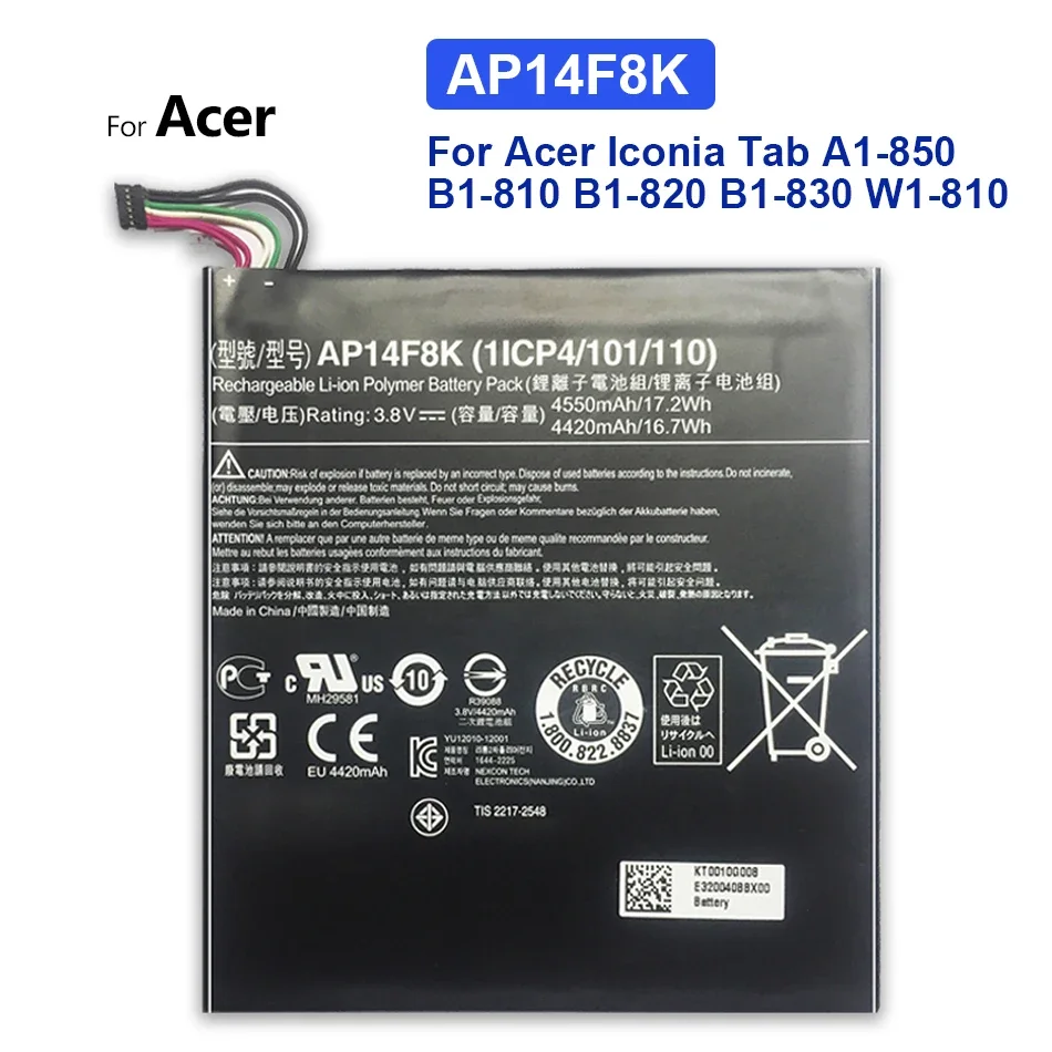 

Аккумуляторы для планшетов Acer Iconia Tab A1-850 B1-810 B1-820 B1-830 4550mAh AP14F8K, Высококачественная запасная батарея