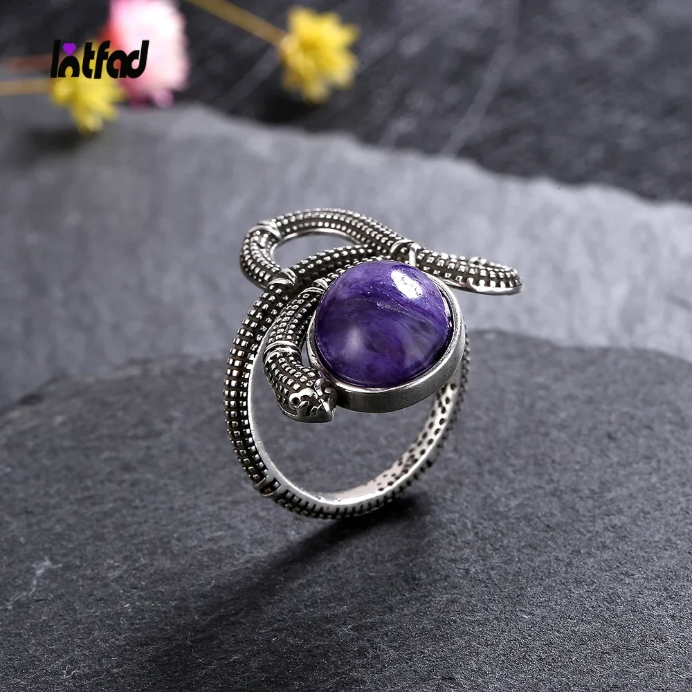 925 Sterling Silver 10*12MM Natural Charoite Ring Snake Shaped Retro Gift for Women Men Turquoise Moonstone Animal Jewelry
925 Sterling Silver 10*12MM Natural Charoite Ring Snake Shaped Retro Gift for Women Men Turquoise Moonstone Animal Jewelry
